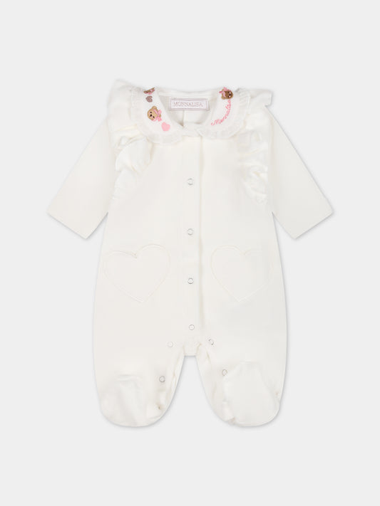 Tutina bianca per neonata con logo,Monnalisa,35B207 2009 0001