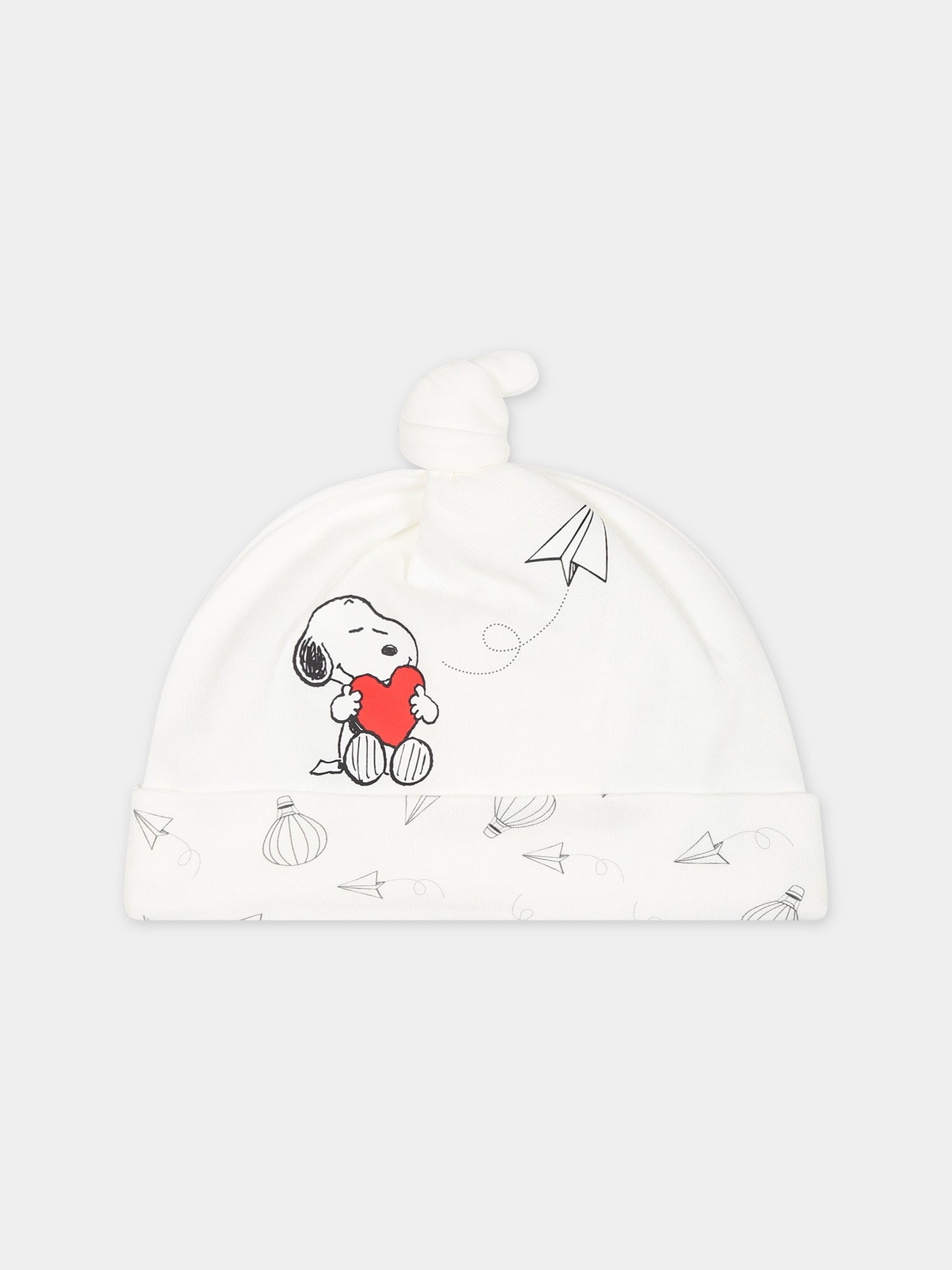 Cappello bianco per neonati con stampa Snoopy,Monnalisa,22B005 2004 0132