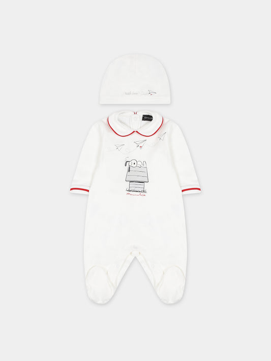Set bianco per neonati con stampa Snoopy,Monnalisa,22B508 2004 0001