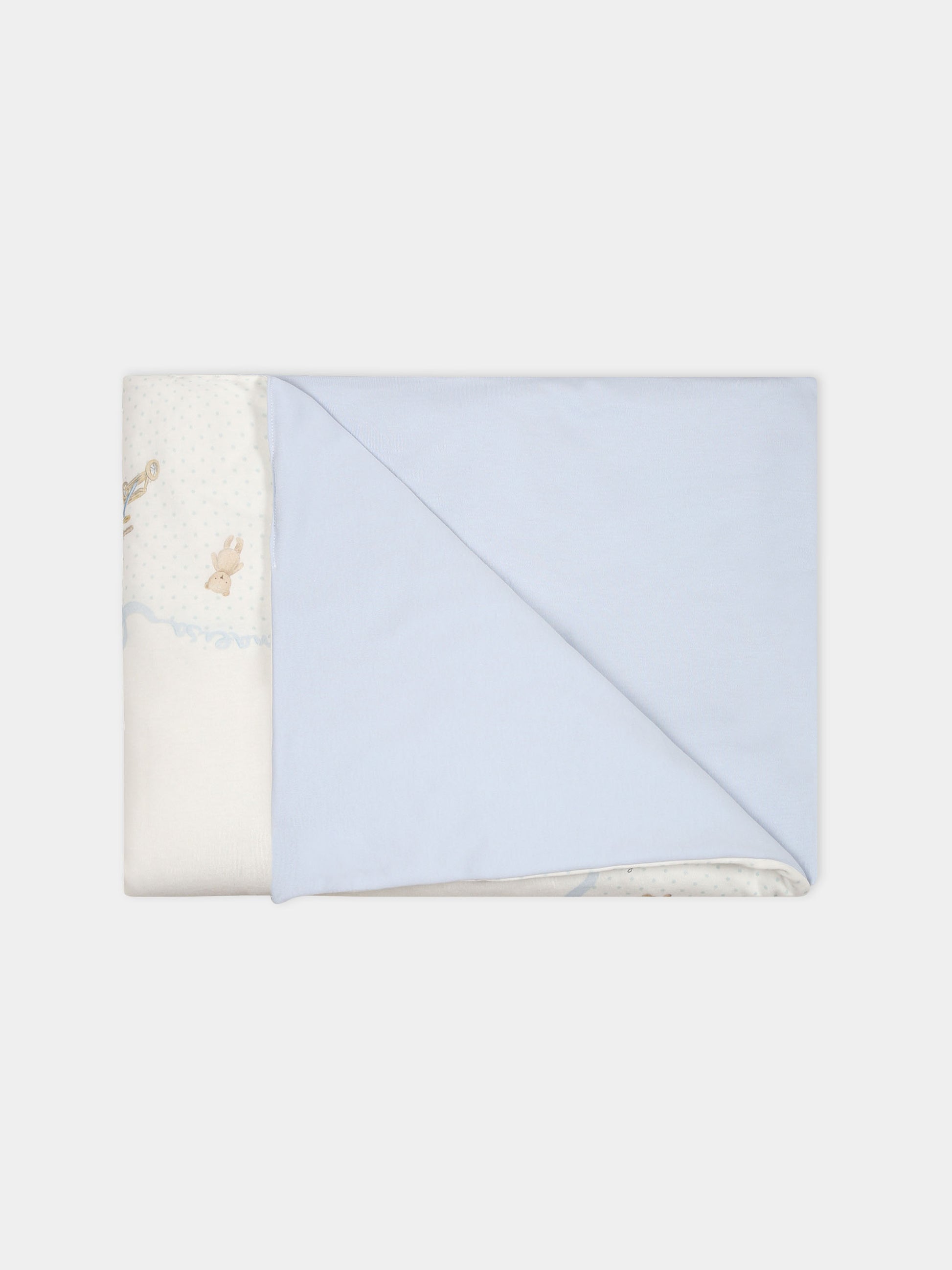 Coperta bianca per neonato con pois e stampa triciclo,Monnalisa,22B004 2004 0152