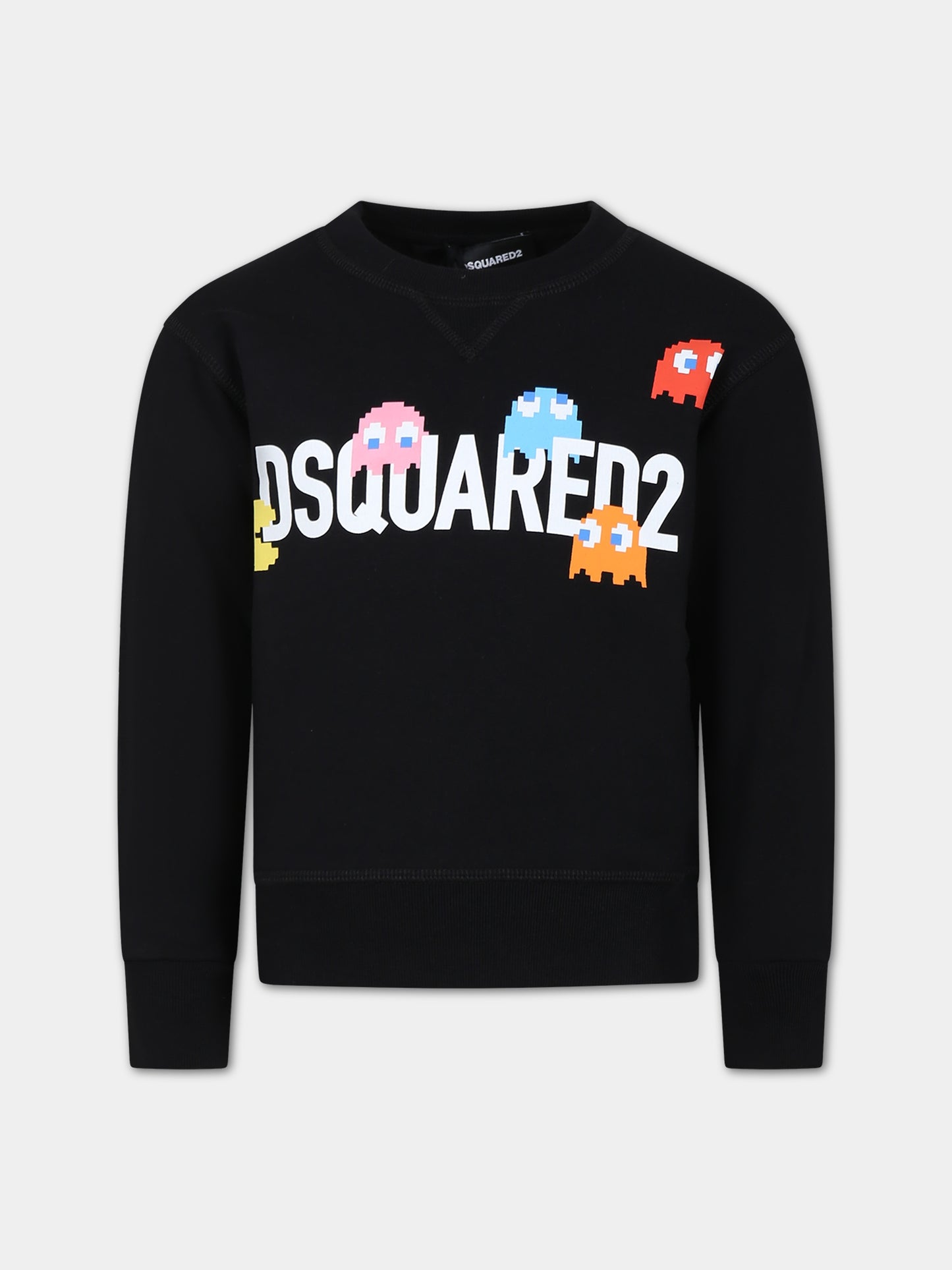 Felpa nera per bambino con logo e stampa,Dsquared2,DQ2248 D003G DQ900