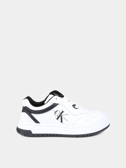 Sneakers bianche per bambino con logo,Calvin Klein Kids,V3X9 80726 1355100