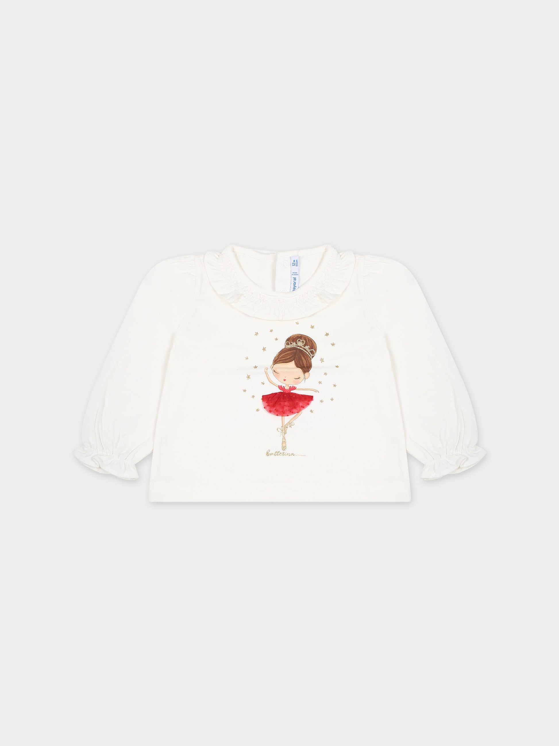 T-shirt avorio per neonata con stampa ballerina,Mayoral,2006 070