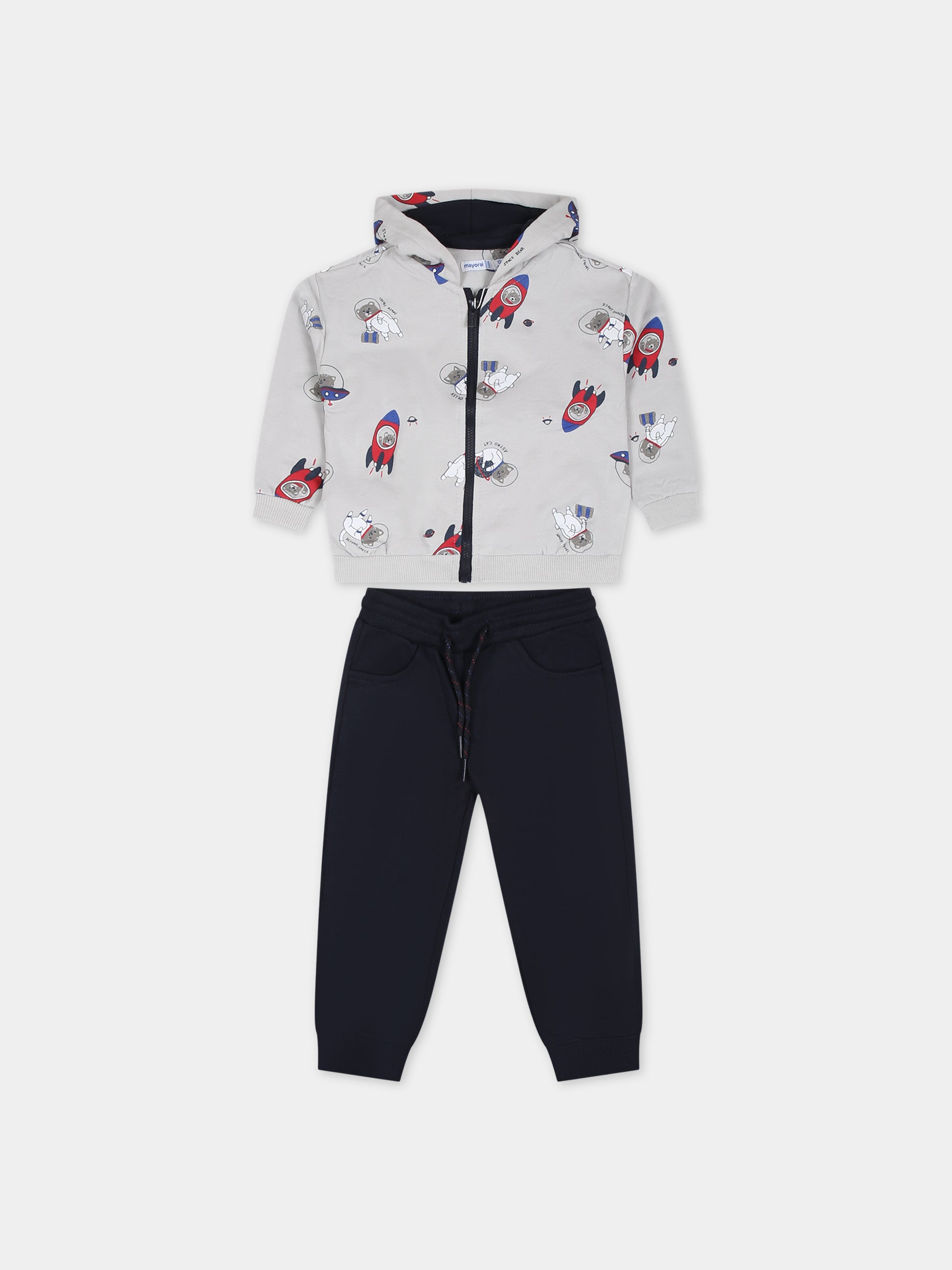 Completo grigio per neonata con stampa orso e gatto,Mayoral,2873 055