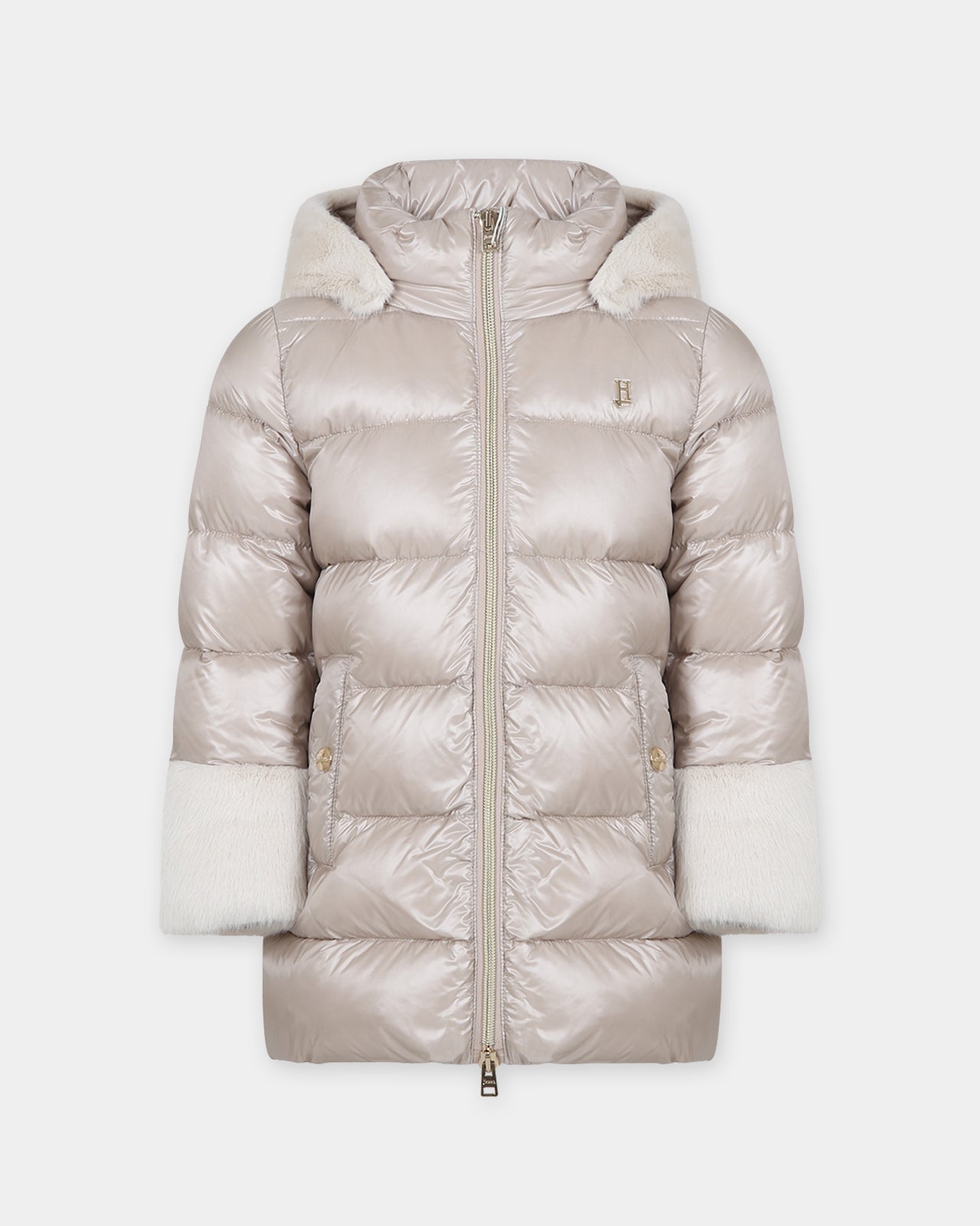 Piumino beige per bambina con logo,Herno Kids,PI000157G 12017 1985