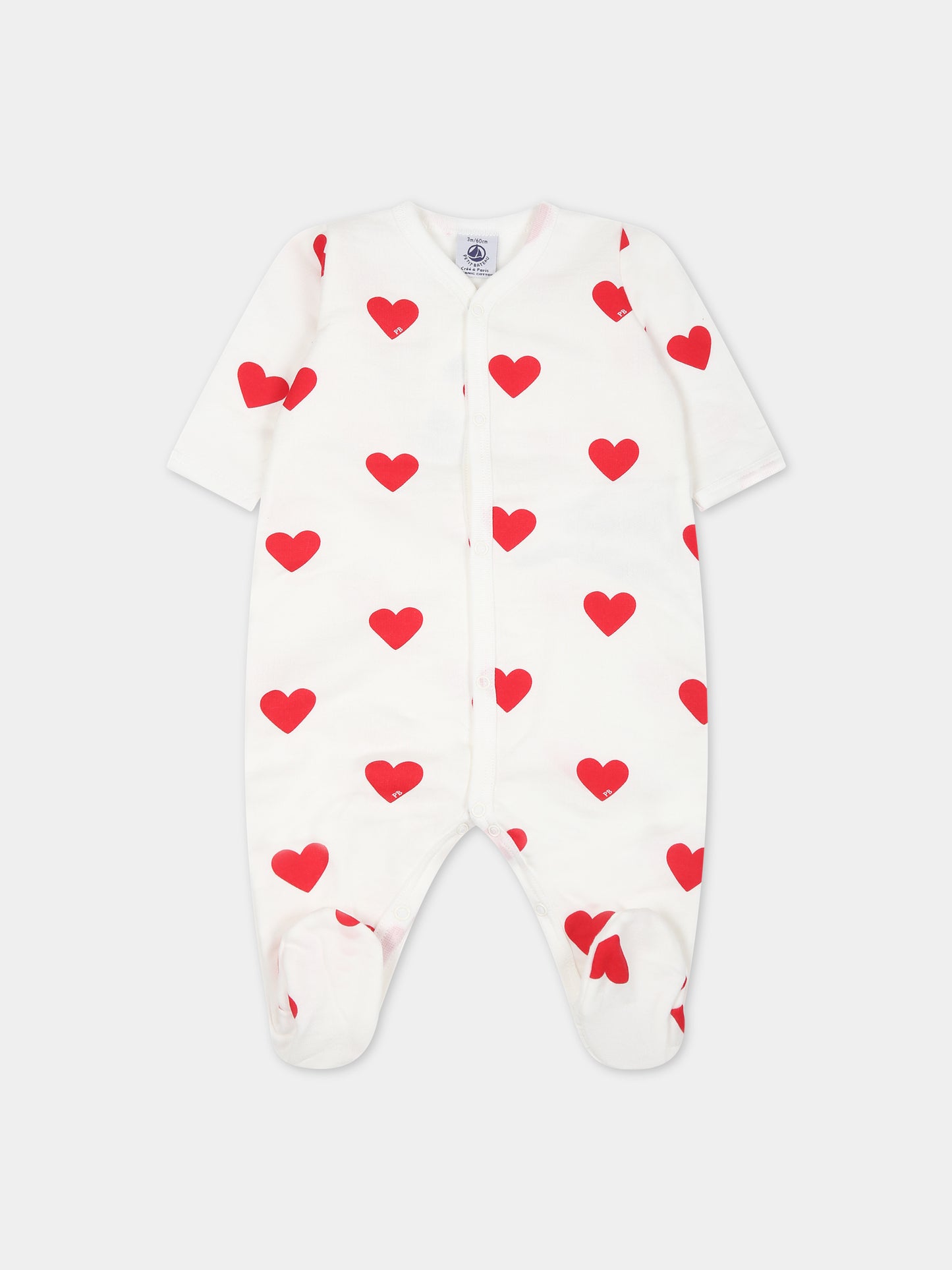 Tutina bianca per neonata con cuori rossi,Petit Bateau,A00BT 01