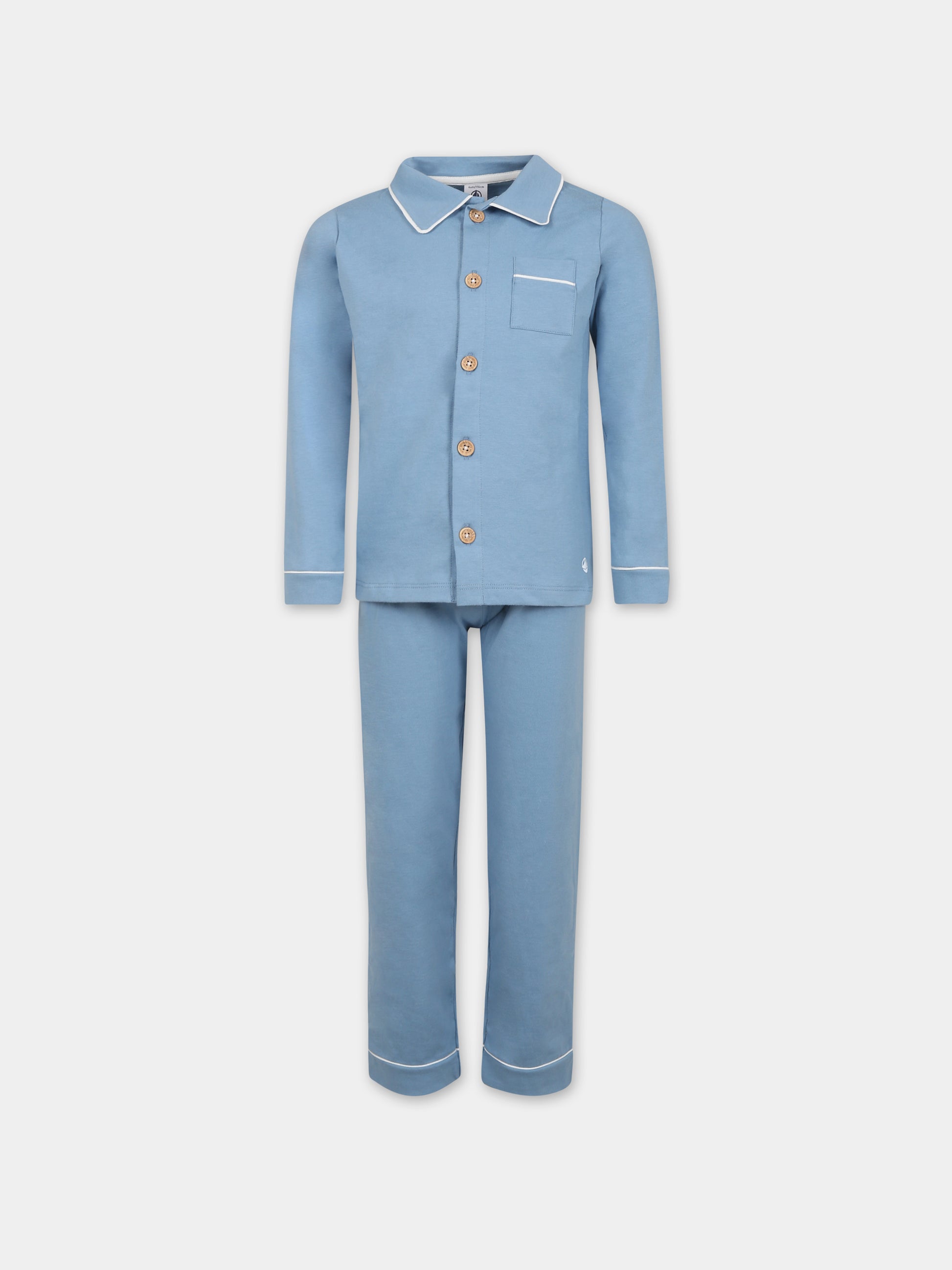 Pigiama azzurro per bambino con logo,Petit Bateau,A082A 01