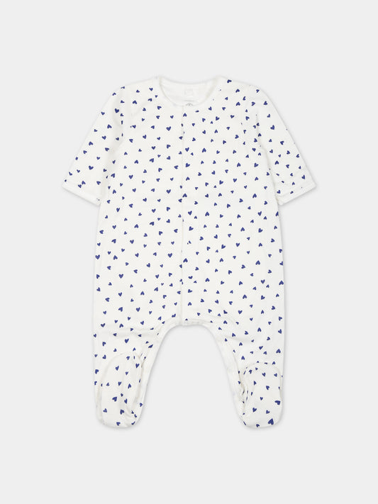 Tutina bianca per neonata con cuori blu,Petit Bateau,A087P 01