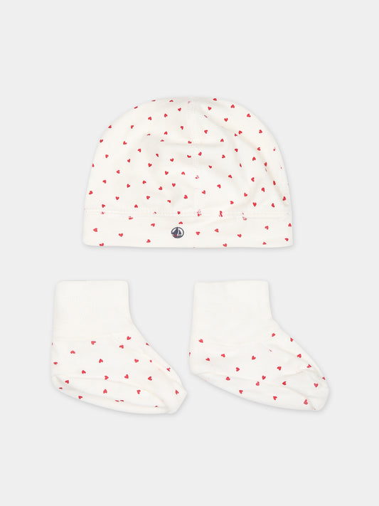 Set bianco per neonata con stampa cuori,Petit Bateau,A08RT 00