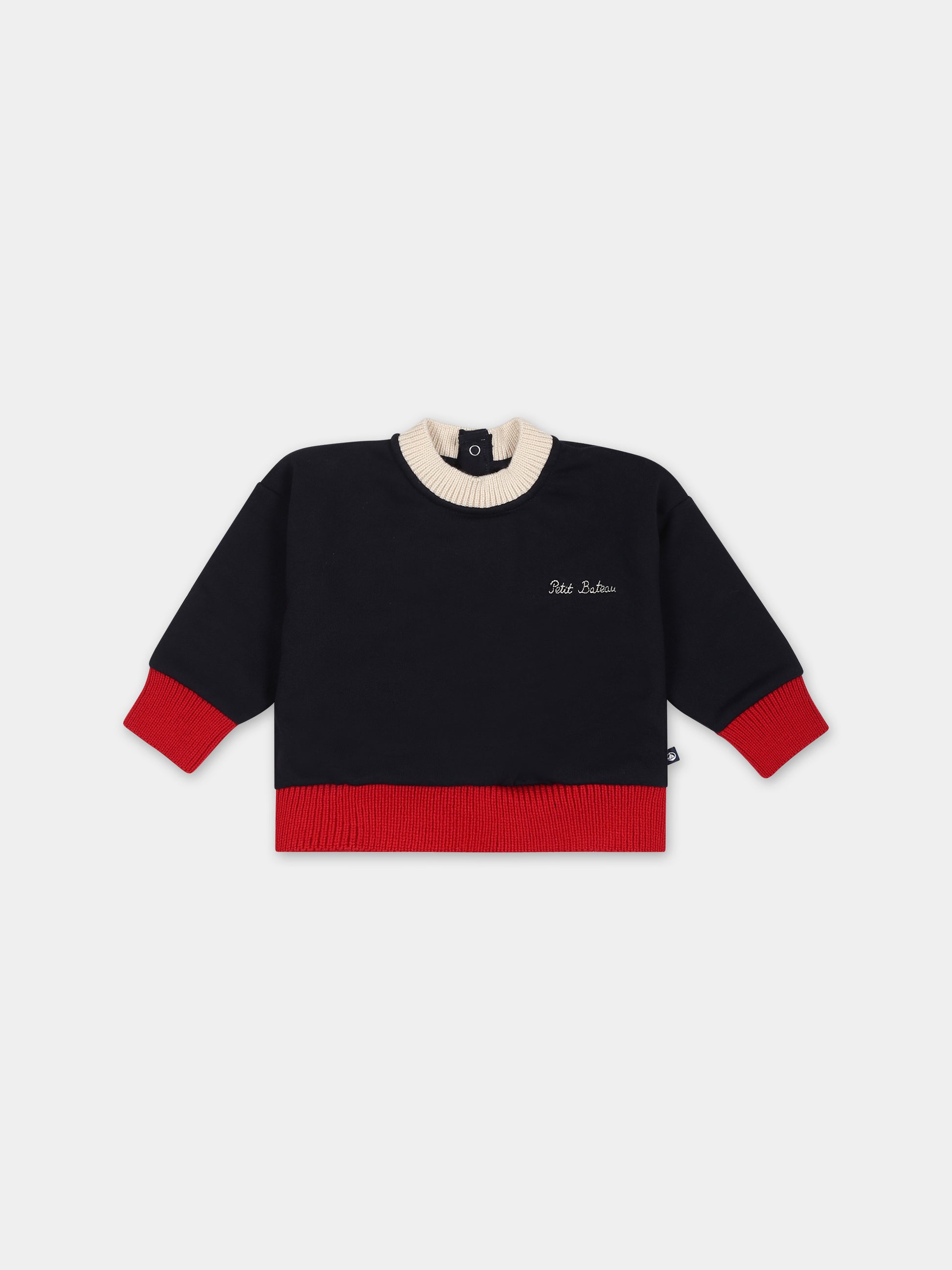 Felpa blu per neonato con logo,Petit Bateau,A08A8 01