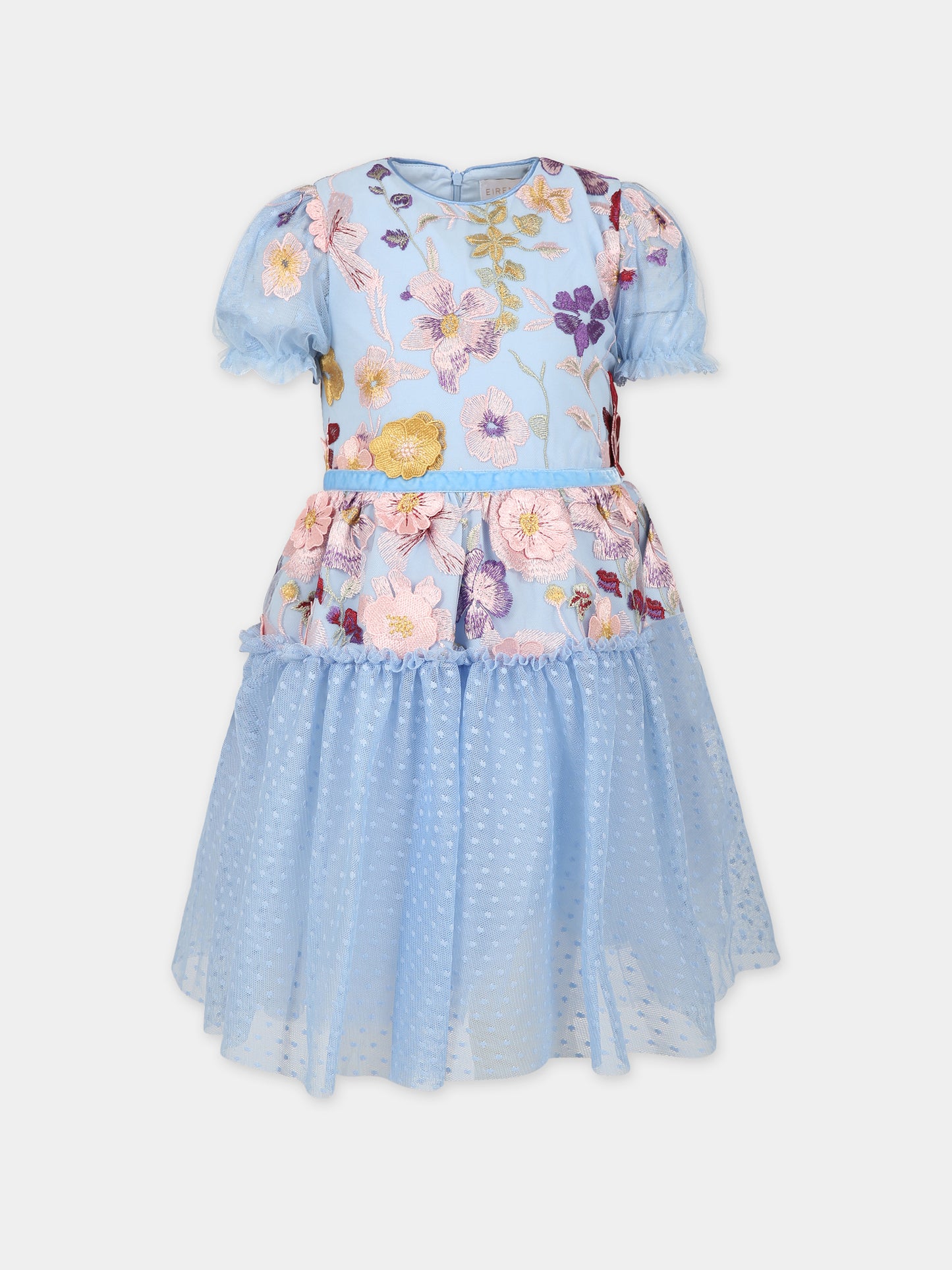 Vestito celeste per bambina con fiori,Eirene,FW232404