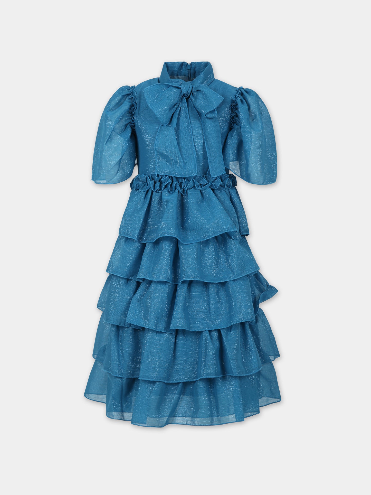 Vestito azzurro per bambina con fiocco,Eirene,FW2324107