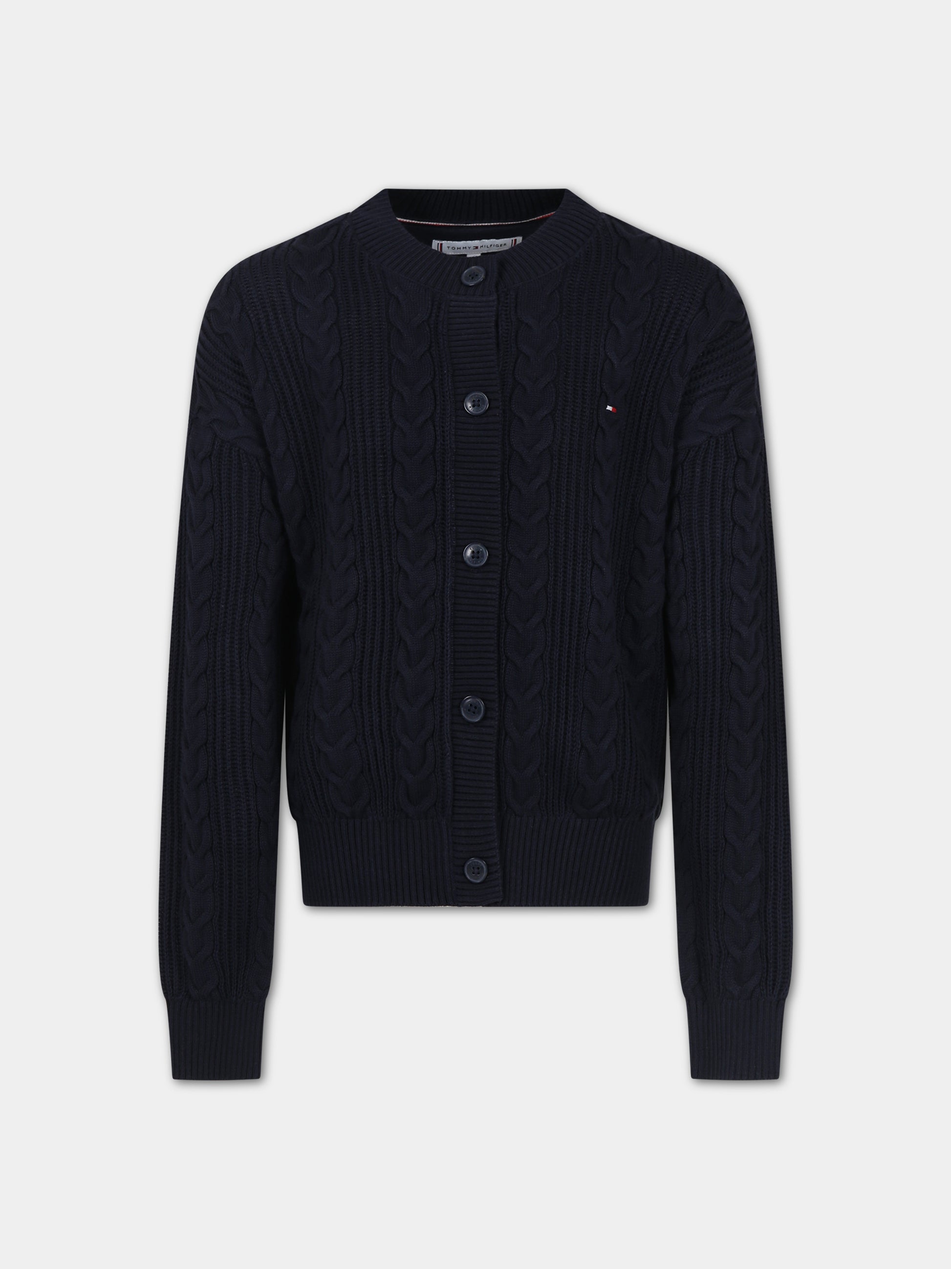 Cardigan blu per bambina con iconica bandierina,Tommy Hilfiger Junior,23WMTHKG0KG07628T dw5