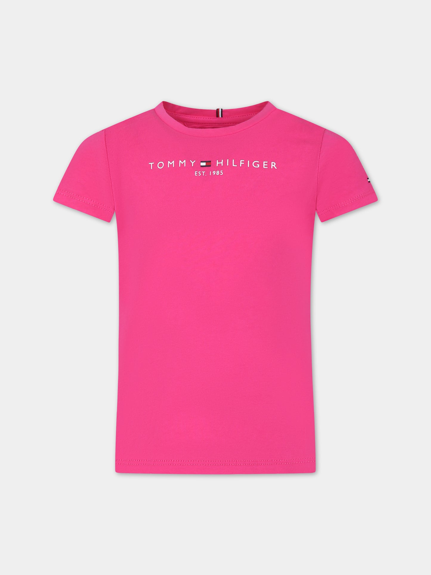 T-shirt fucsia per bambina con logo,Tommy Hilfiger Junior,23WMTHKG0KG05242J TP1