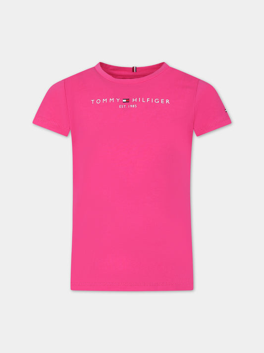 T-shirt fucsia per bambina con logo,Tommy Hilfiger Junior,23WMTHKG0KG05242J TP1