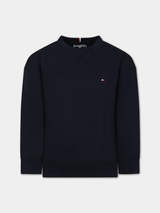 Felpa blu per bambini con iconica bandierina,Tommy Hilfiger Junior,23WMTHKS0KS00448J DW5