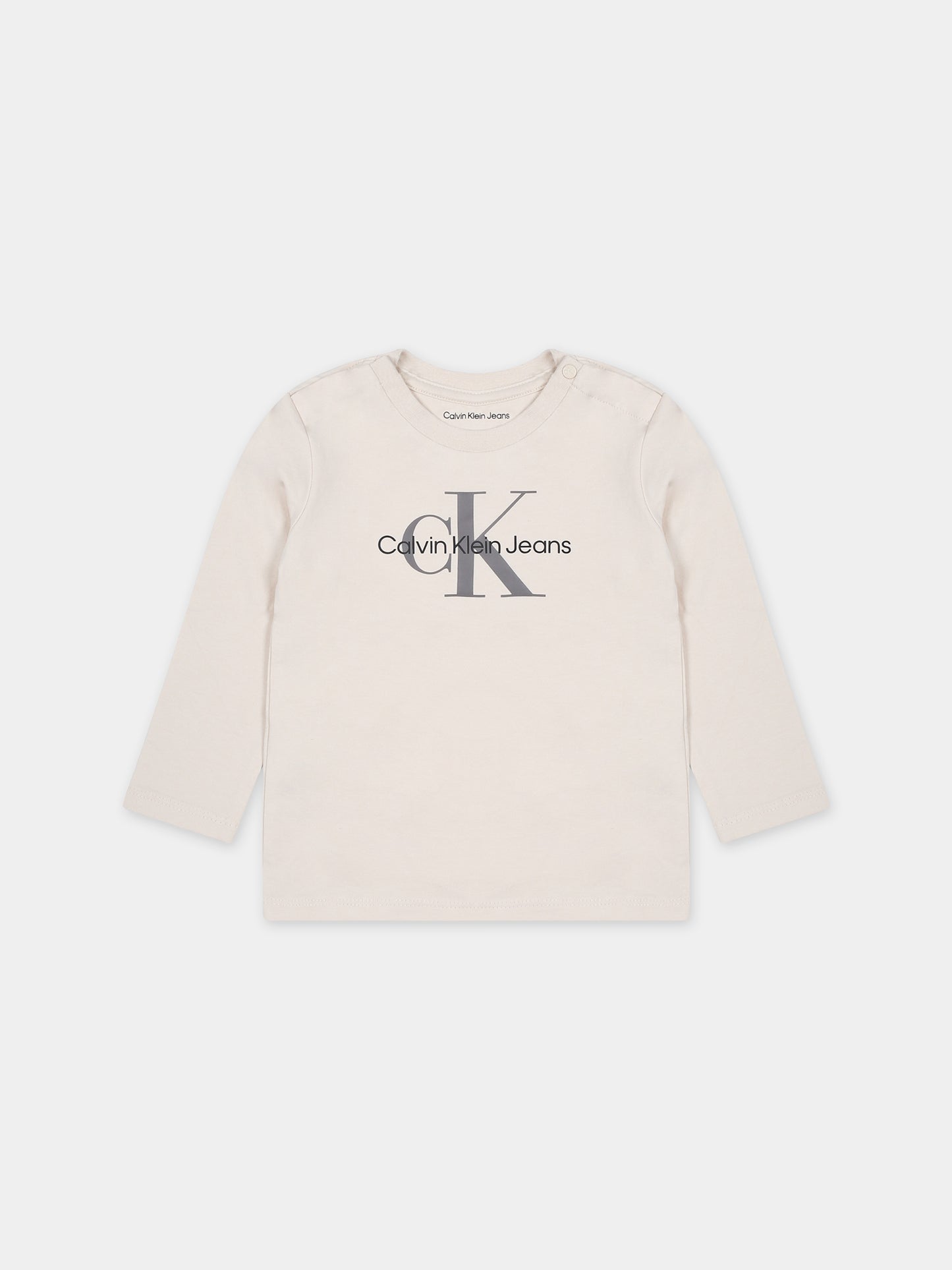T-shirt avorio per neonati con logo,Calvin Klein Kids,23WMCKIN0IN00005 PGB
