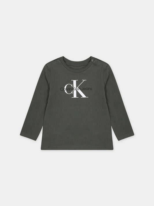 T-shirt verde per neonato con logo,Calvin Klein Kids,23WMCKIN0IN00005 LLP