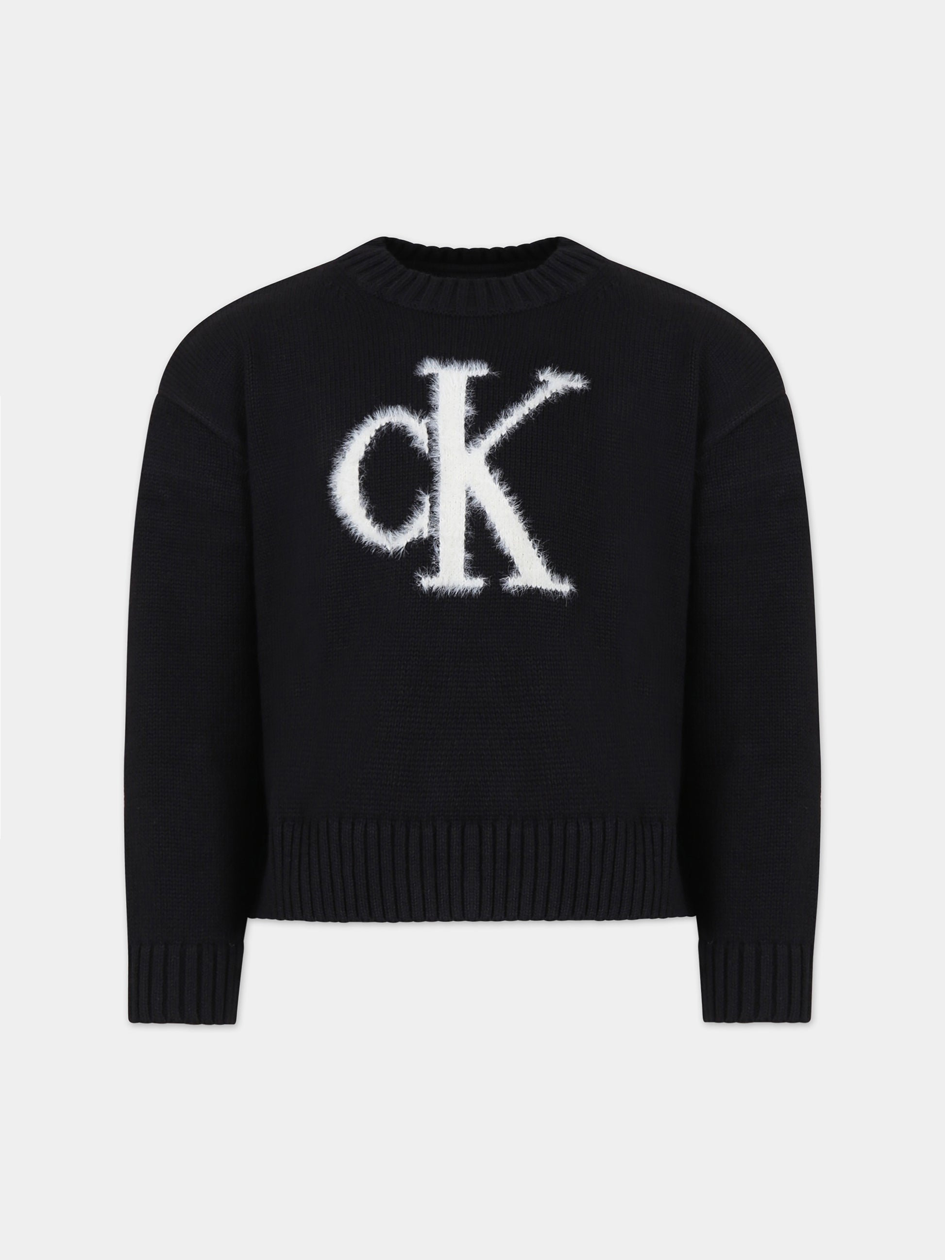 Maglione nero per bambina con logo,Calvin Klein Kids,23WMCKIG0IG02220 BEH