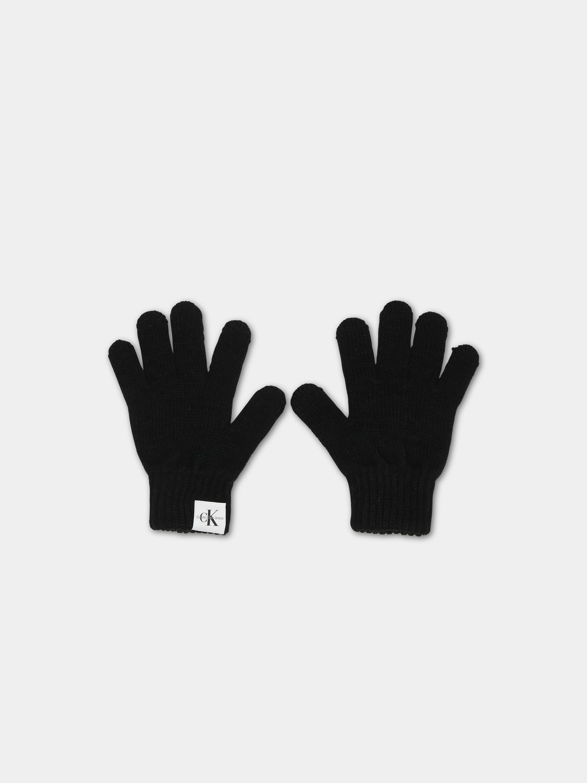 Guanti neri per bambini con logo,Calvin Klein Kids,23WMCKIU0IU00525 BEH