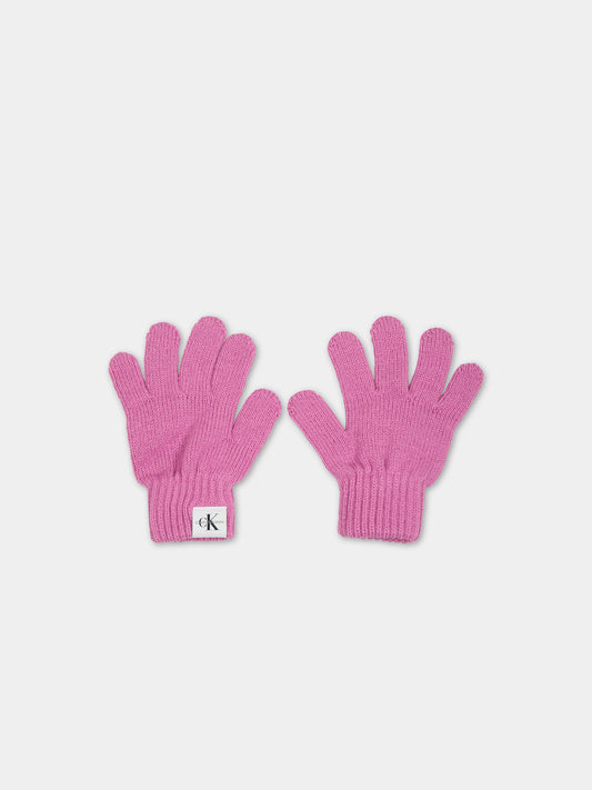 Fuchsia gloves for girl with logo