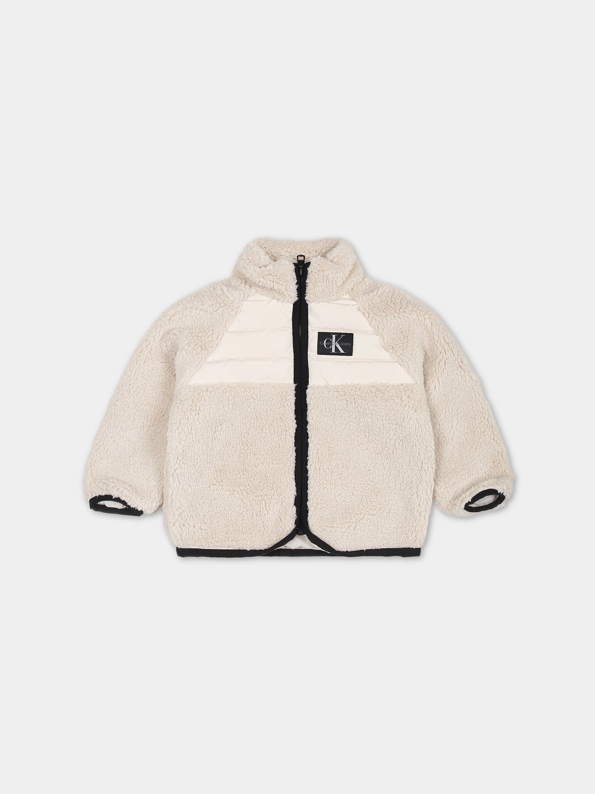 Giubbotto avorio per neonati con logo,Calvin Klein Kids,23WMCKIN0IN00160 PGB