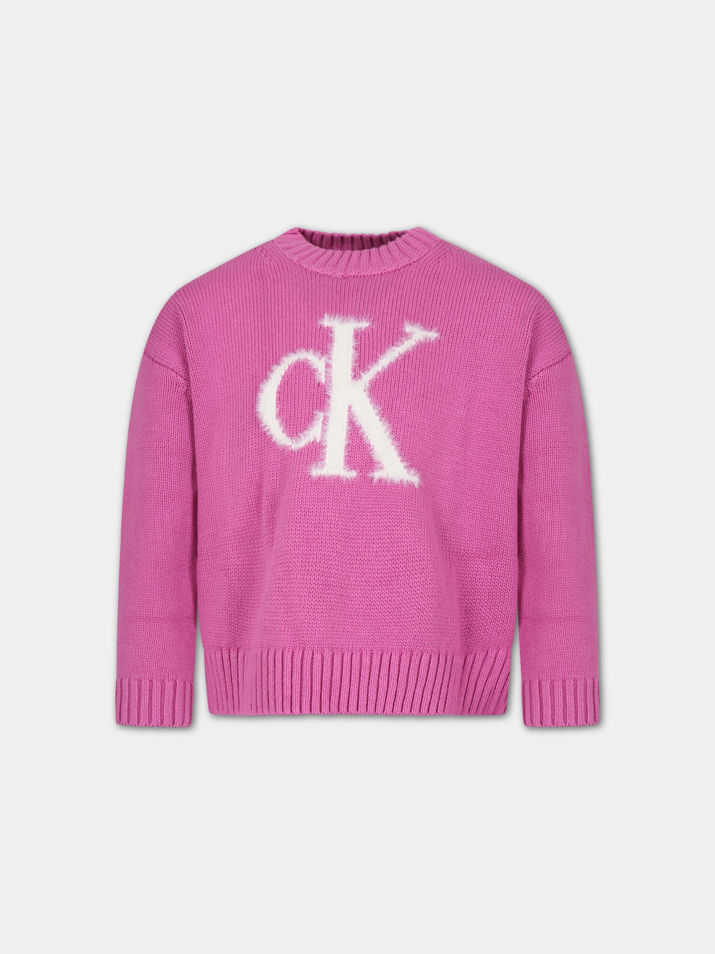 Maglione fucsia per bambina con logo,Calvin Klein Kids,23WMCKIG0IG02220 VTA
