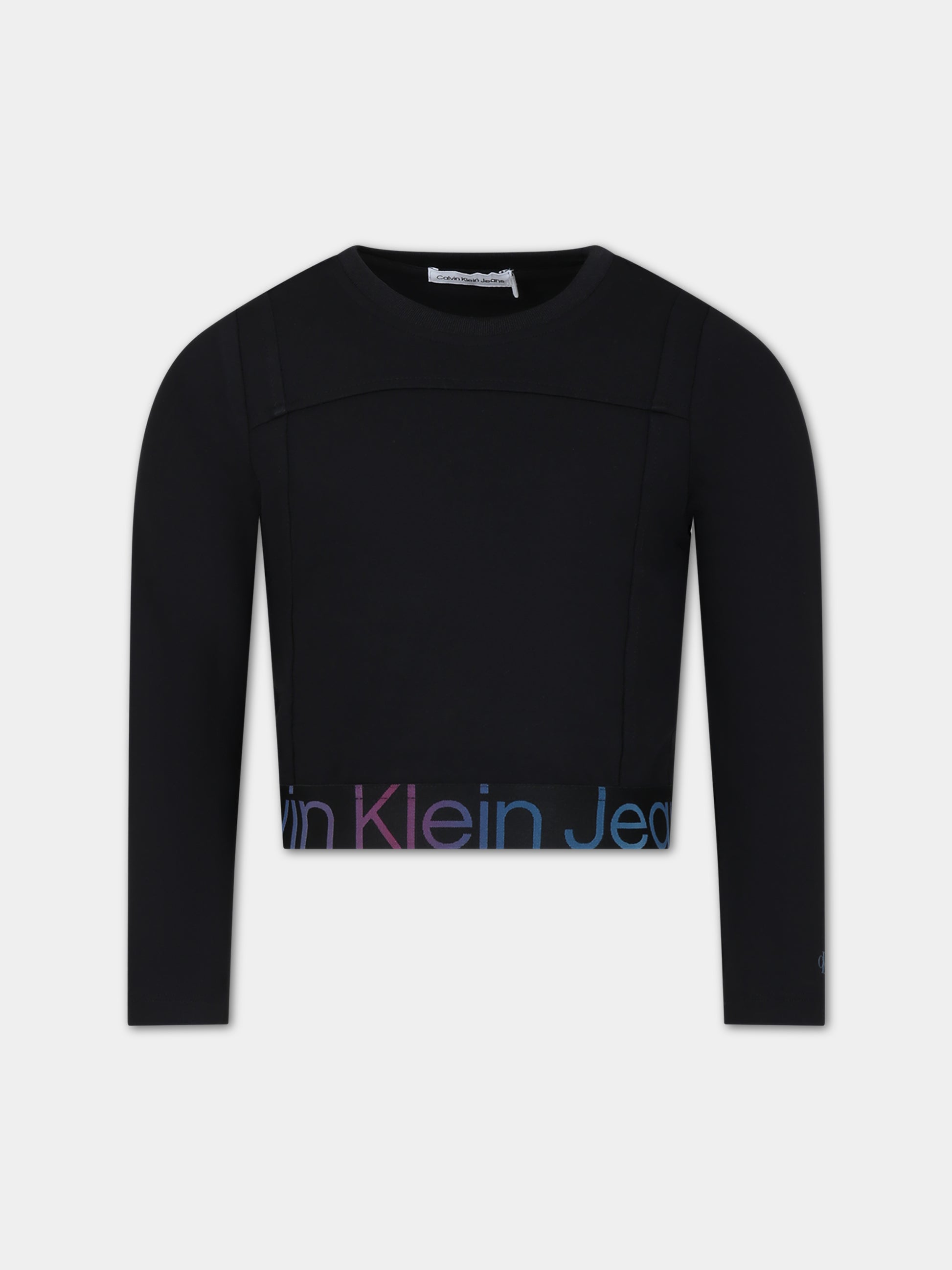 T-shirt nera per bambina con logo,Calvin Klein Kids,23WMCKIG0IG02196 BEH