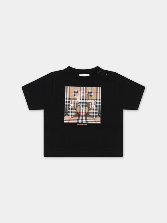 T-shirt nera per neonato con stampa logo,Burberry Kids,8072770