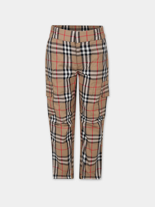 Pantaloni beige per bambino con iconico check all-over,Burberry Kids,8068401