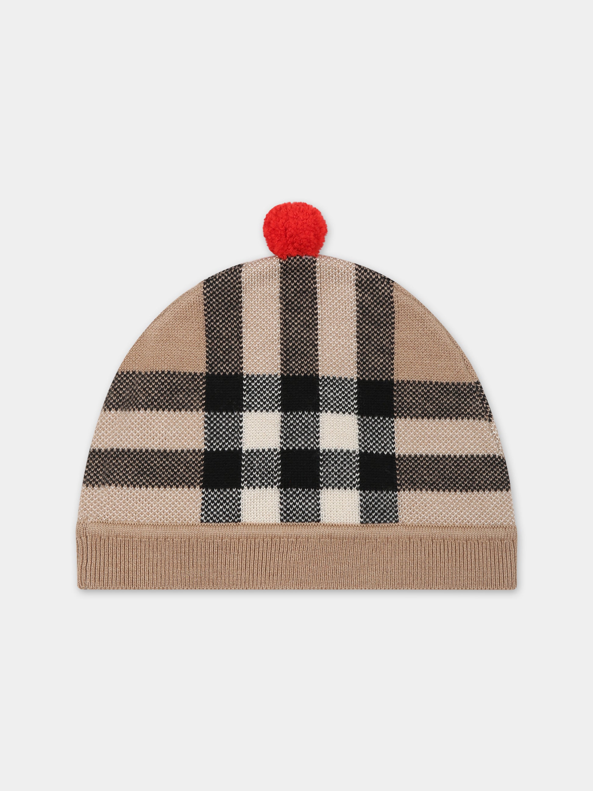 Berretto beige per neonato con check vintage,Burberry Kids,8068581