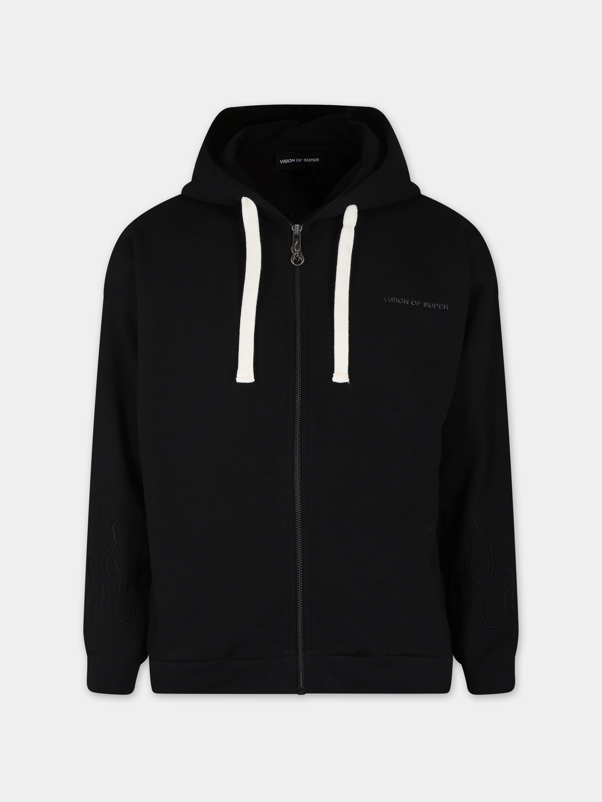 Felpa nera per bambino con fiamme,Vision Of Super,MFV4307J NERO