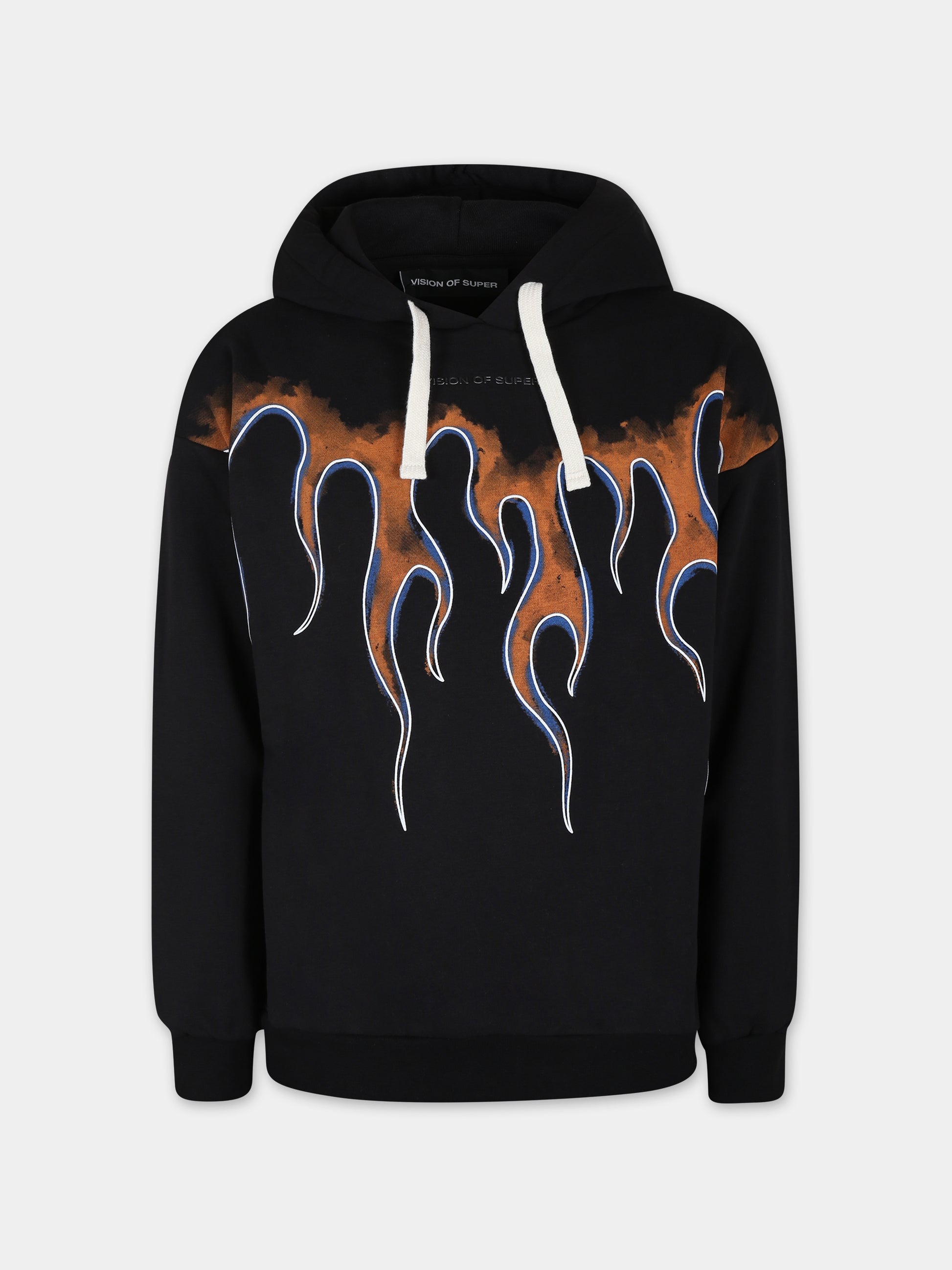 Felpa nera per bambino con fiamme,Vision Of Super,MFV4310J NERO