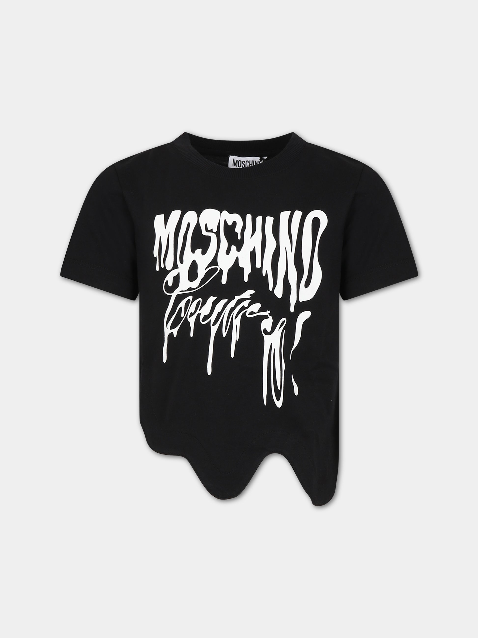 T-shirt nera per bambina con logo,Moschino Kids,HDM057 LAA20 60100