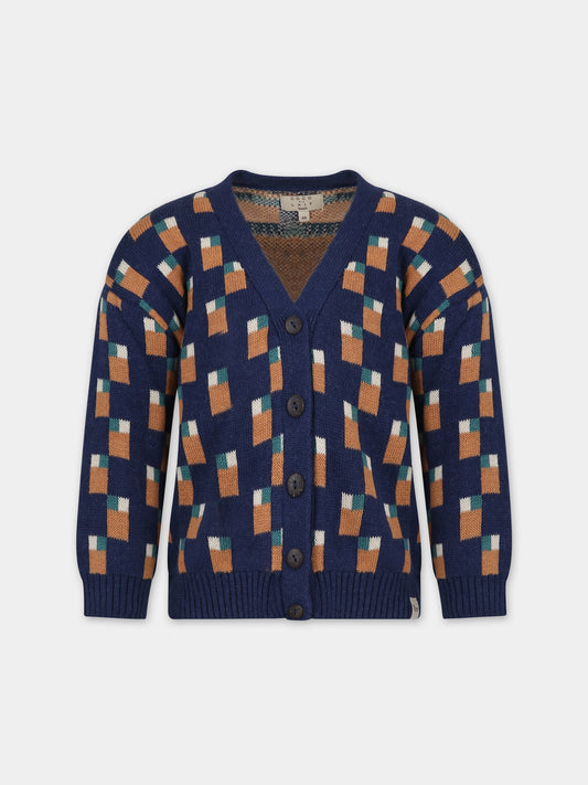 Cardigan blu per bambino con motivo jacquard,Coco Au Lait,15COCOAW231077B