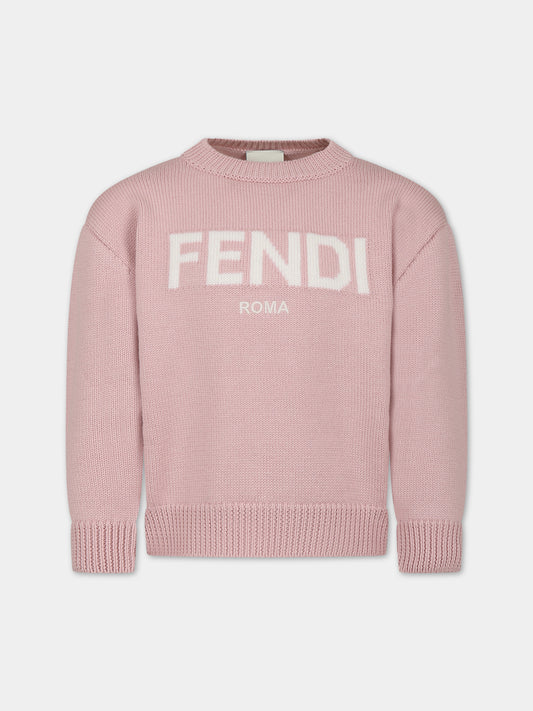 Maglione rosa con logo per bambini,Fendi Kids,JUG147 AOCH F1M26