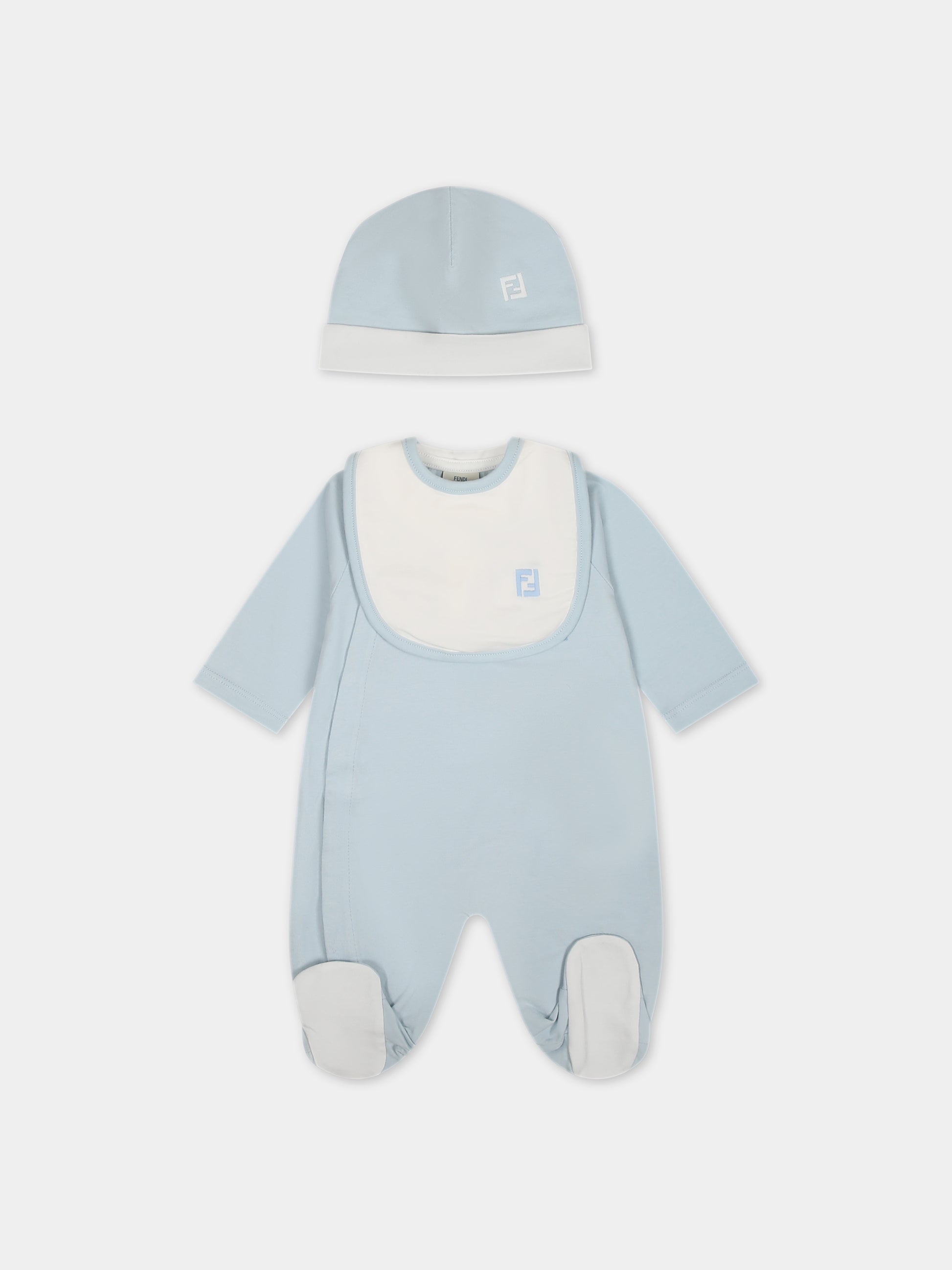 Set celeste con logo per neonato,Fendi Kids,BUK110 ST8 F19J4
