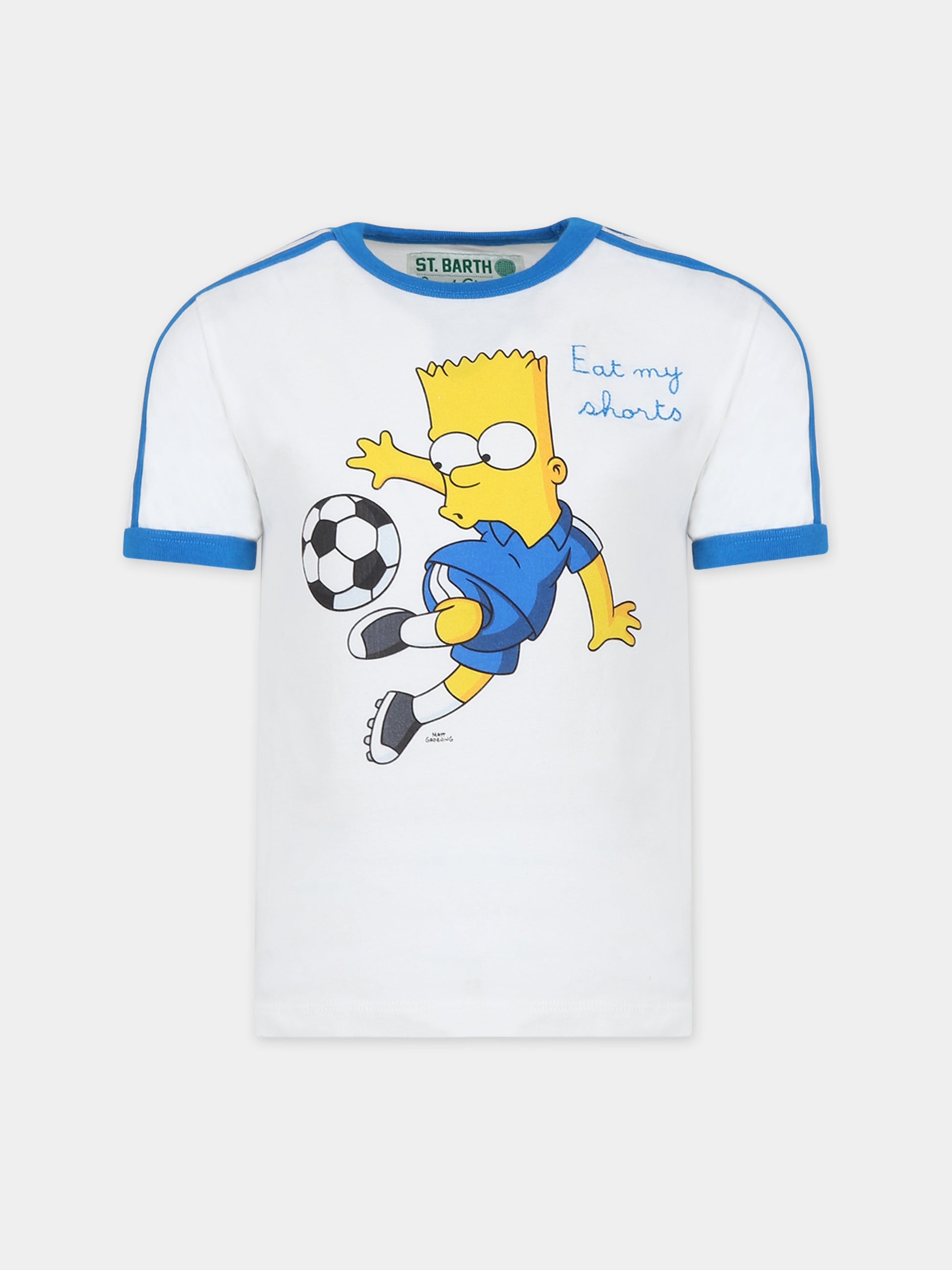 T-shirt bianca per bambino con stampa Bart Simposon,Mc2 Saint Barth,CAMERON BART SOCCER 1017 EMB