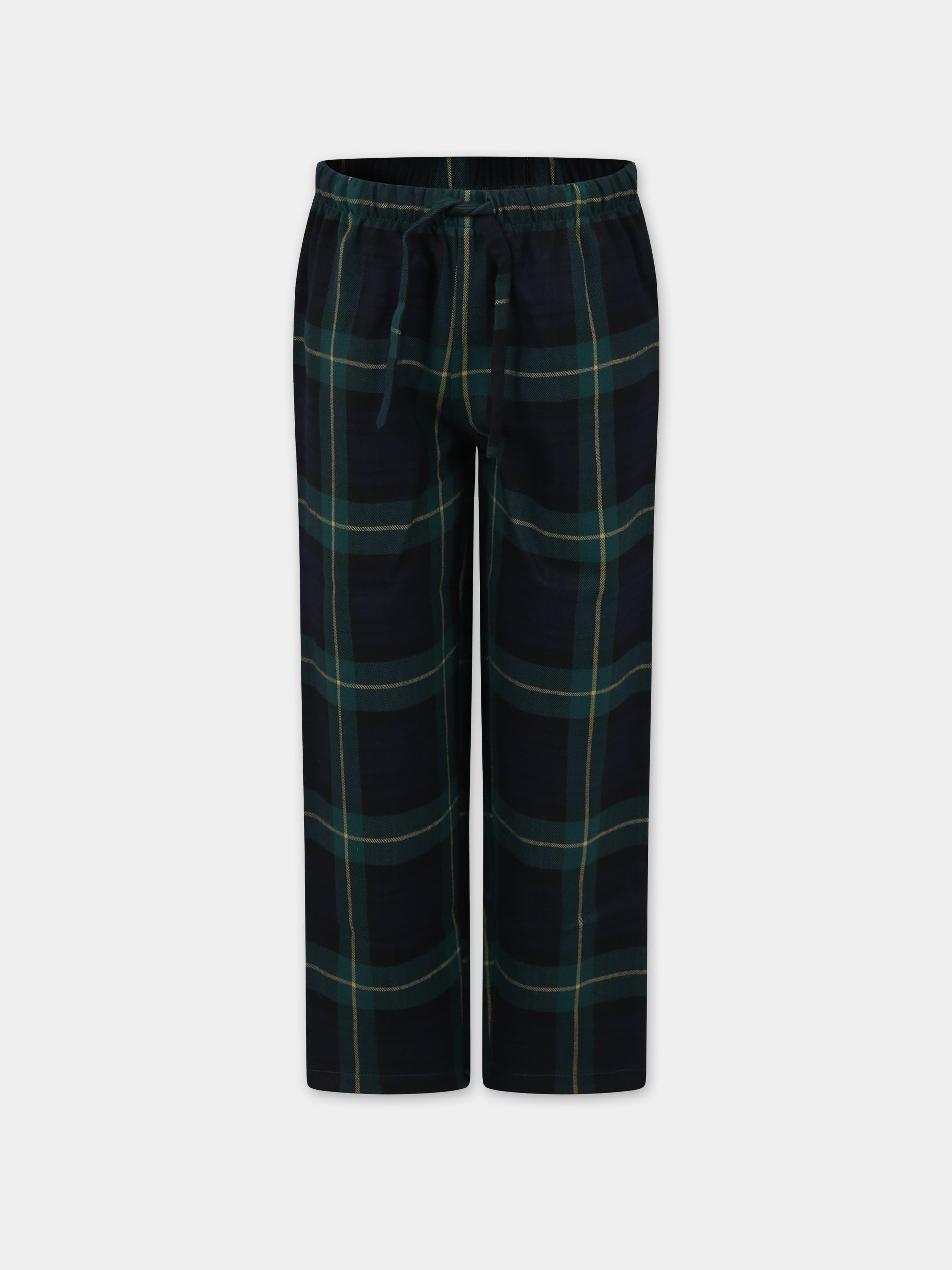 Pantaloni pigiama verdi per bambino con logo,Mc2 Saint Barth,HYPNOS TARTAN CHECK 6157