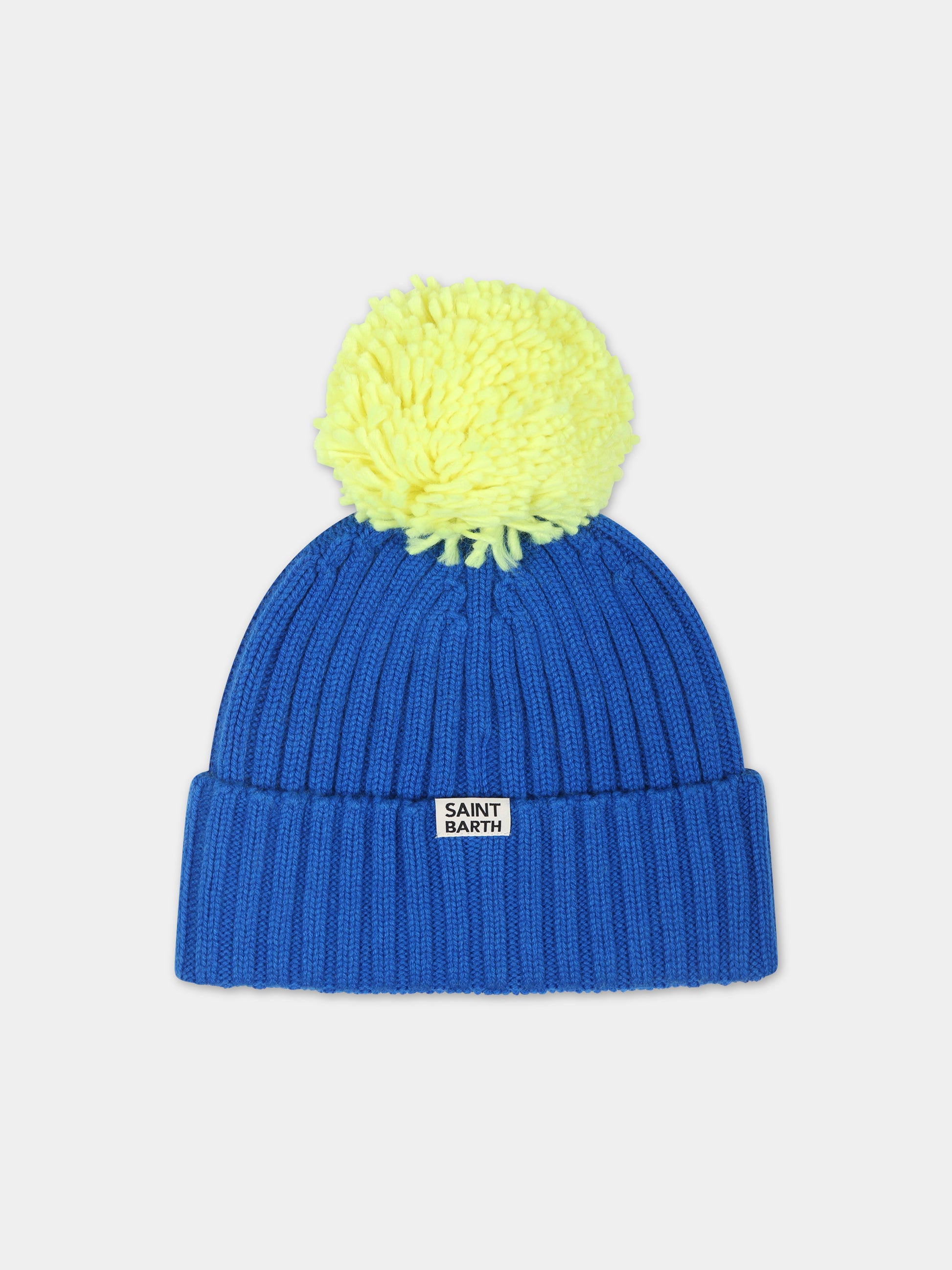 Berretto azzurro per bambini con pompon,Mc2 Saint Barth,WENGEN JR P APRES SKI 1794 EMB