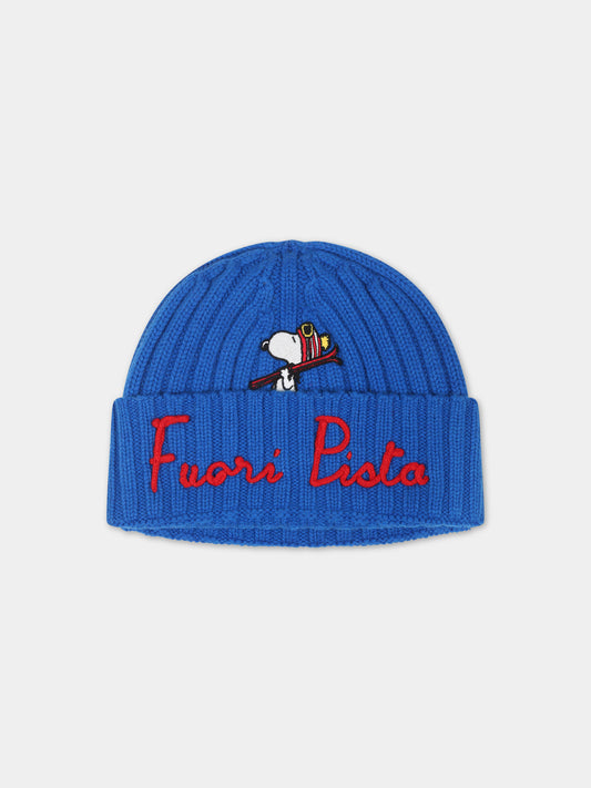 Berretto azzurro per bambino con Snoopy,Mc2 Saint Barth,WENGEN JR SNOOPY PISTA 17 PATCH
