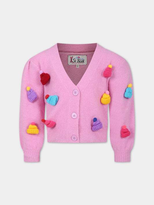 Cardigan rosa per bambina con berretti,Mc2 Saint Barth,LYZA SOFT JR STRETCH 21 BEANY PATCH