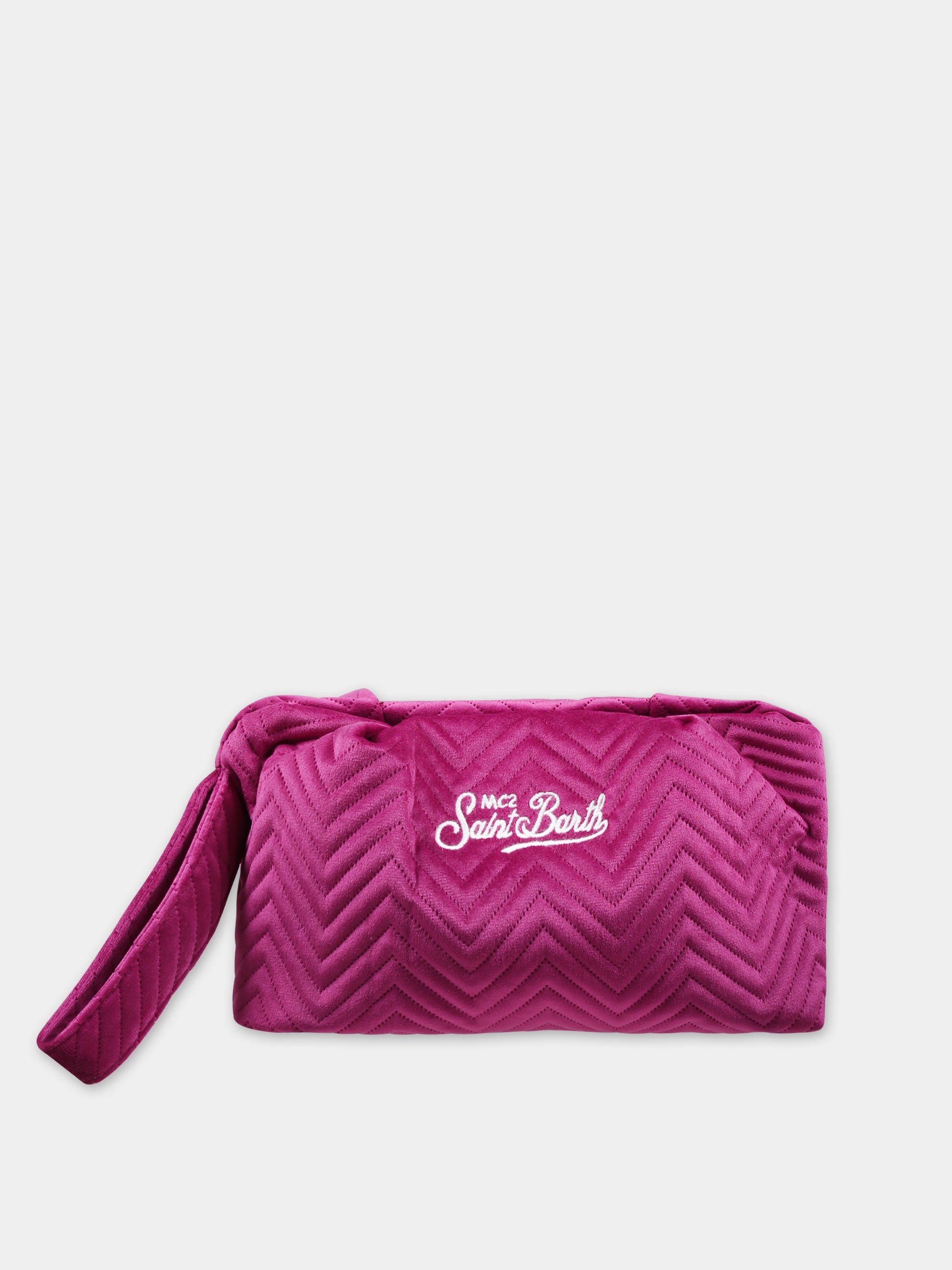 Pochette fucsia per bambina con logo,Mc2 Saint Barth,SMALL POUCH VELVET QUILT HB 77 EMB