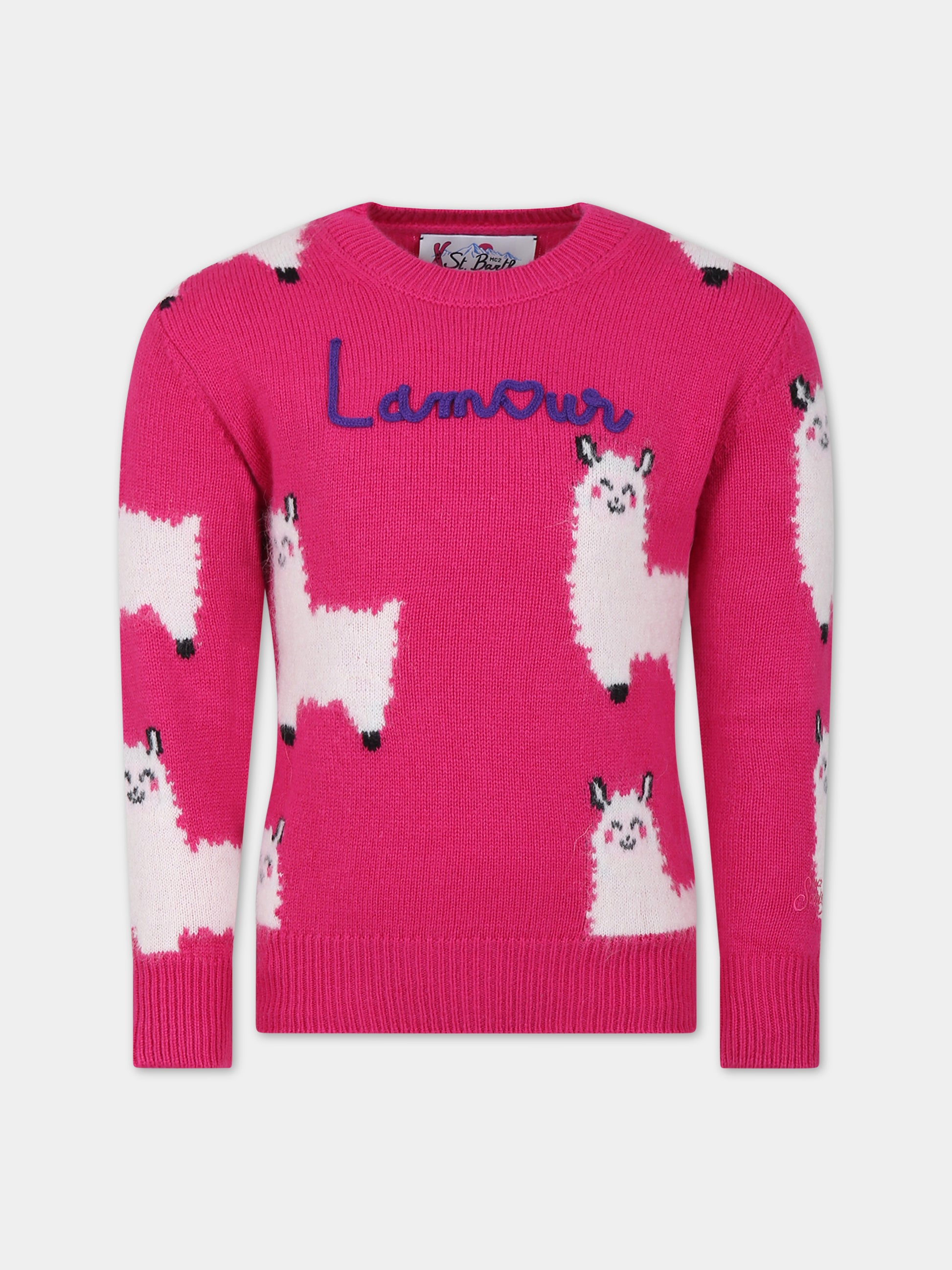 Maglione fucsia per bambina con alpaca,Mc2 Saint Barth,PRINCESS SOFT P LAMOUR 77E EMB