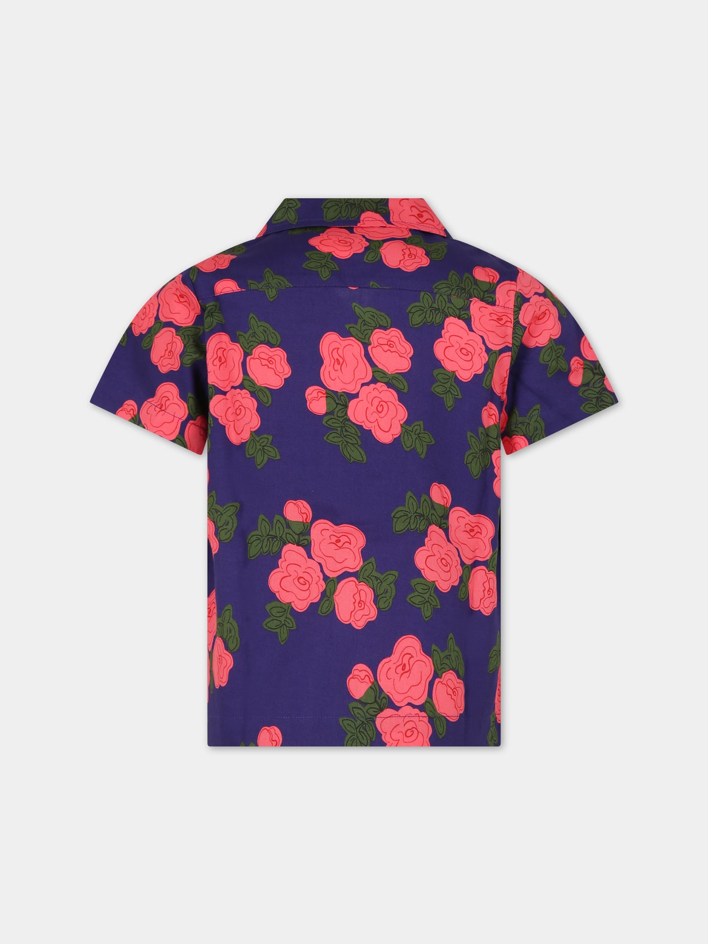 Camicia blu per bambini con rose,Mini Rodini,2412010160