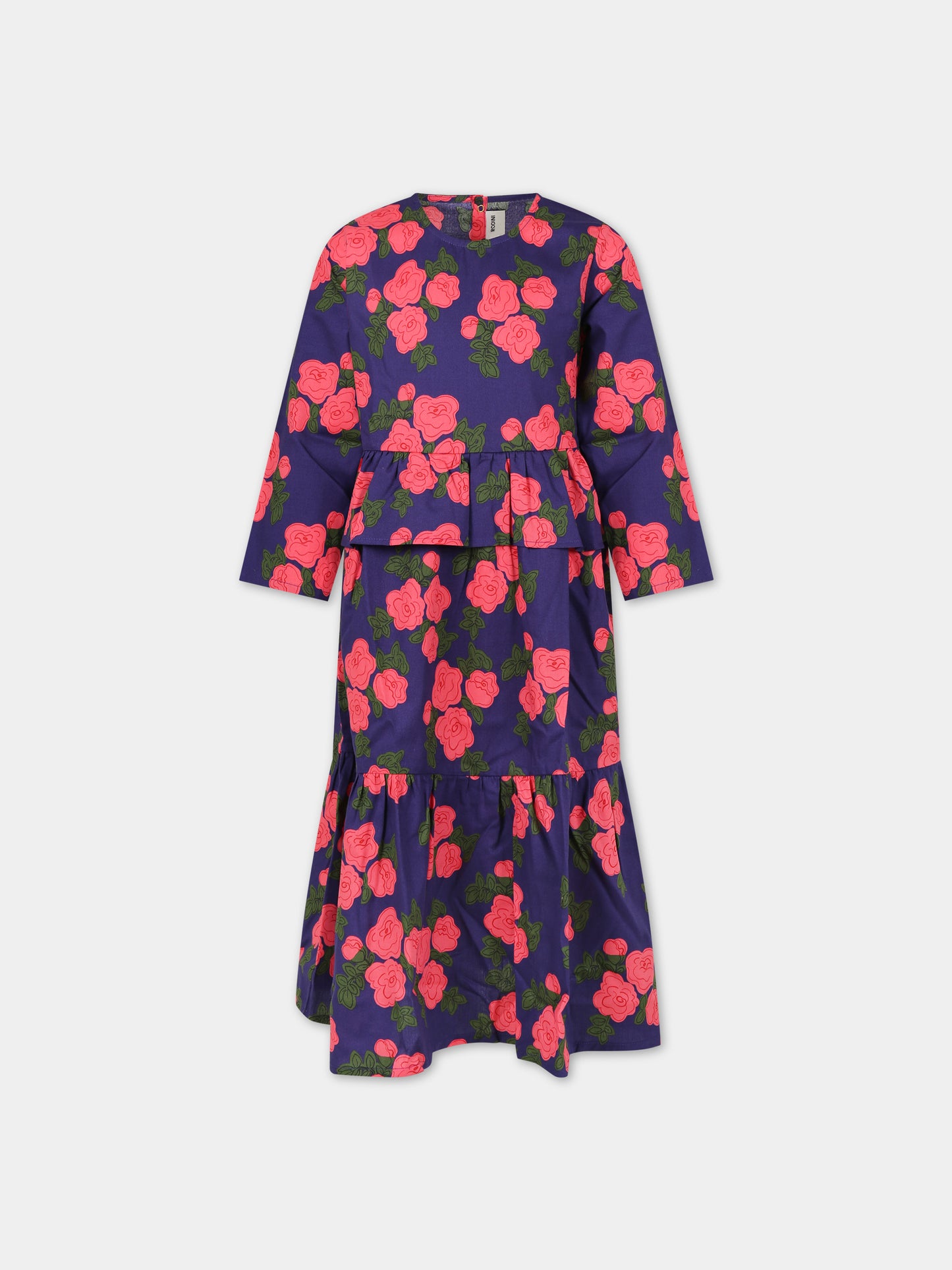 Vestito blu per bambina con rose,Mini Rodini,2415010060