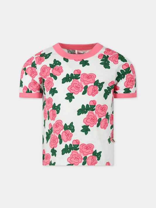 T-shirt bianca per bambina con rose,Mini Rodini,2412012228
