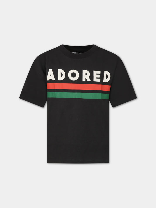 T-shirt nera per bambini con scritta,Mini Rodini,2412012199