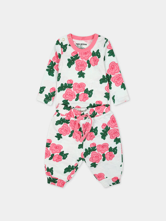 Completo bianco per neonata con rose,Mini Rodini,2414011228
