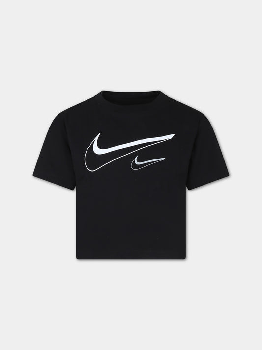 T-shirt nera per bambina con swoosh,Nike,36L670 023